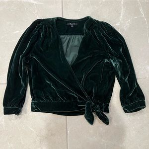Madewell Green Velvet Blouse with tie front